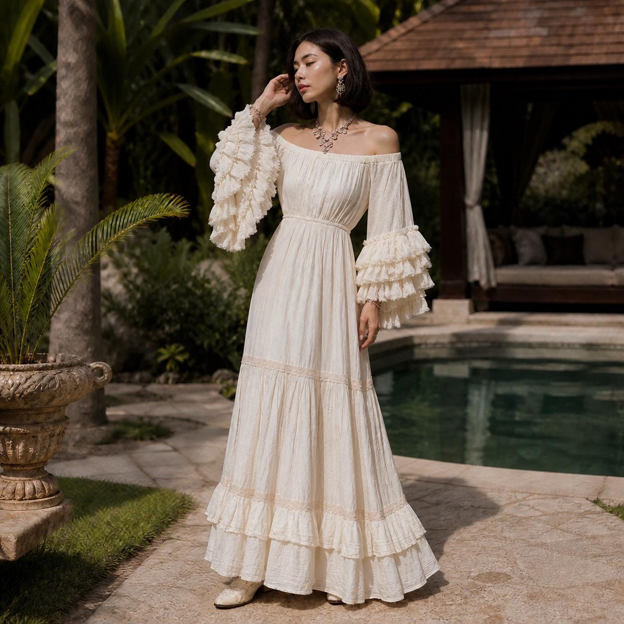 Off the Shoulder Cream Dress - Etsy