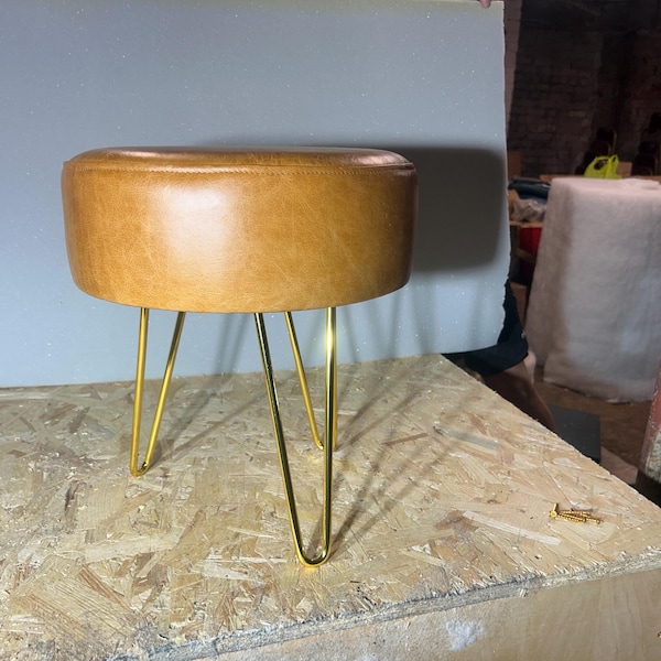 Bespoke Real leather stool (any colour top) legs can be black,gold or silver