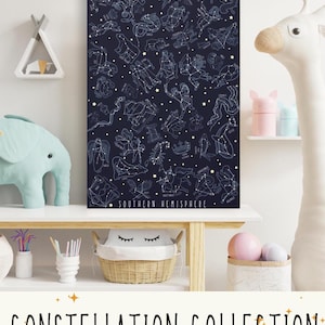 Lienzo de constelación para pared para habitación infantil, decoración de guardería, regalo celestial, arte original, decoración azul marino, mapa estelar