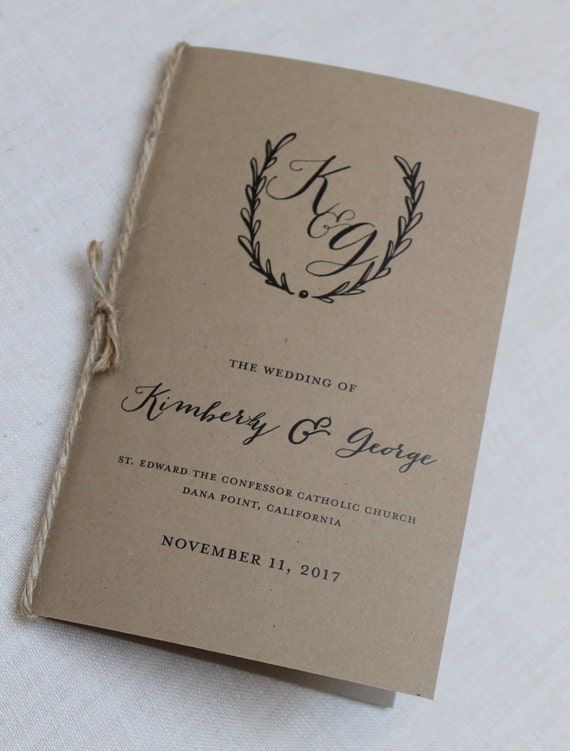 Rustic Monogram Wedding Program Etsy