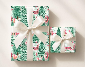 Christmas Tree Wrapping Paper, Holiday Gift Wrap Roll, pink christmas wrapping paper