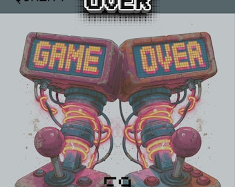 Joystick Arcade Game Over - Retrowave 80s Neón - Estampado Textil y Pósters - Diseño Digital PNG