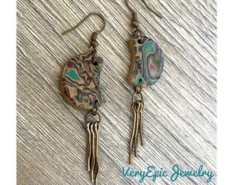 Rustic Boho Earrings Long Dangle Bohemian Assemblage Earrings Handmade Polymer Clay Earrings VeryEpicJewelry