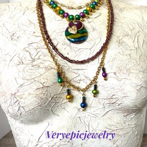 Colorful Hippie Chic Necklace, Bohemian Assemblage Pendant Necklace, Vibrant Boho Style Beaded Necklace, Multi Layered Necklace