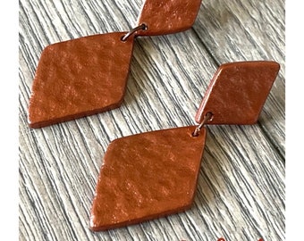 Faux Hammered Copper Metal Polymer Clay Earrings Statement Earrings Modern Jewelry Handcrafted Lightweight Earrings