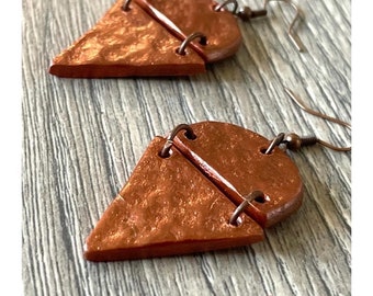 Faux Hammered Copper Metal Earrings Polymer Clay Earrings Statement Earrings Modern Jewelry Dangly Boho Earrings