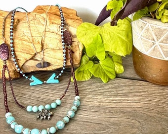 Beaded Bohemian Necklace, Elegant Gypsy Necklace, Multi Strand Gemstone Necklace, Boho Jewelry