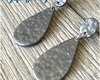 Faux Hammered Silver Metal Polymer Clay Earrings Statement Earrings Modern Jewelry Handcrafted Lightweight Earrings