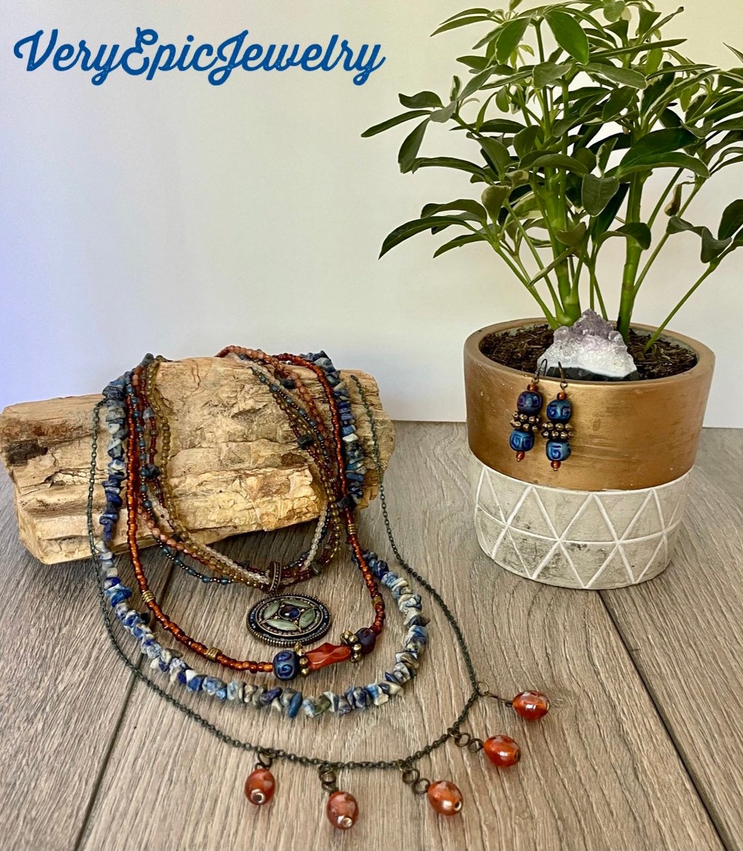 Rustic Boho Tribal Necklace Bohemian Medallion Necklace Southwest Beaded Necklace Gemstone Necklace Earthy Multi Strand Necklace Etsy