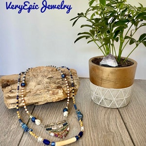 Unique Bohemian Necklace, Gemstone Necklace, Multi Layered Boho Necklace, Wearable Art Jewelry, Beaded Hippie Necklace