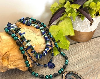 Boho Chic Necklace, Fall Winter Boho Fashion, Beaded Bohemian Necklace, Layered Gypsy Necklace, Artisan Gemstone Necklace