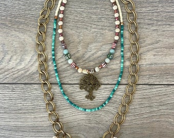 Earthy Boho Statement Necklace, Soulful Gypsy Necklace, Artisan Jewelry, Gemstone Necklace