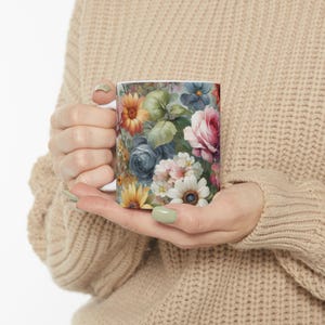 Floral Ceramic Coffee Mug: Flower Lover Gift (11oz & 15oz)