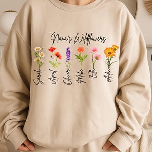 Custom Nana Wildflowers Sweater, Custom Grandma Sweater, Kids Name Sweatshirt, Floral Grandma Sweater, Personalized Nana Gift, Nana Sweater