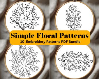 10 Simple Floral Embroidery Patterns – Printable PDF | Hand Embroidery Templates | Instant Download |