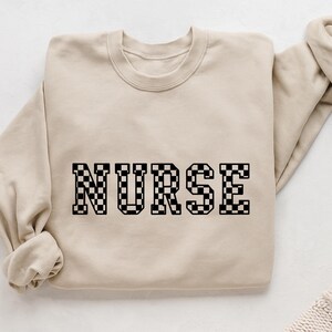 Checkered Nurse Sweatshirt: RN Gift, Cozy Crewneck