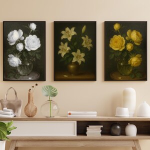 Vintage Moody Flowers Wall Art - Vintage Wall Art Printable - Vintage Painting - Farmhouse Decor - Instant Download - Digital Floral Print