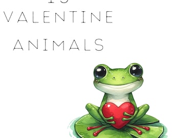 Valentine Animal PNG & JPG: Watercolor Clipart (Digital Download)
