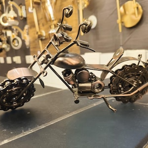 Handmade Vintage Motorcycle Sculpture – Recycled Scrap Metal Motorbike Art Model