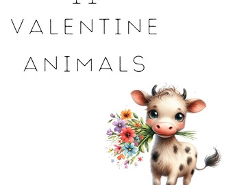 Valentine Animal PNG & JPG: Watercolor Clipart (Digital Download)
