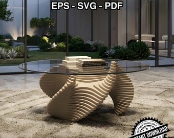 Parametric Coffee Table DXF CNC Files | Wave Base Wood Plans | DIY Woodworking Digital Download