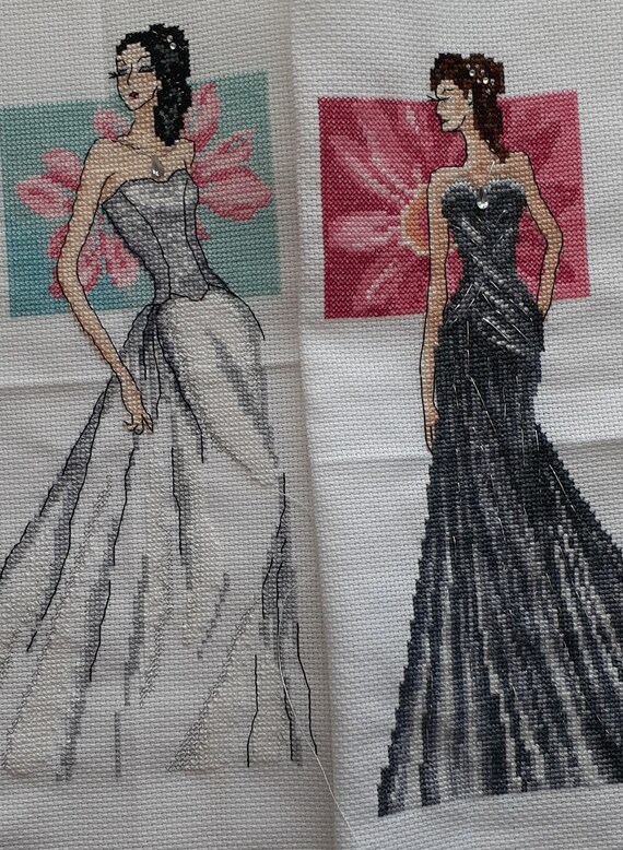 Pair 2 Beautiful Elegant Counted Cross Stitch Jeweled Ladies - Etsy Pair 2 Beautiful Elegant Counted Cross Stitch Jeweled Ladies - Etsy