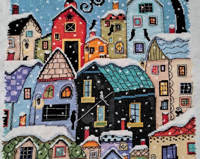 Colorful Completed Cross Stitch Village Rooftops With Snow Etsy
