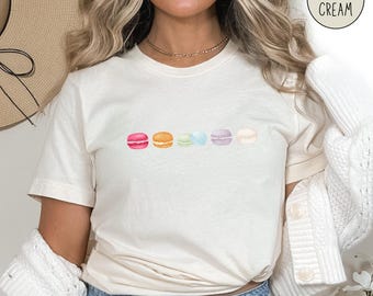 Watercolor Macaron Bella Canvas T-Shirt, Parisian Pastel Baking Shirt