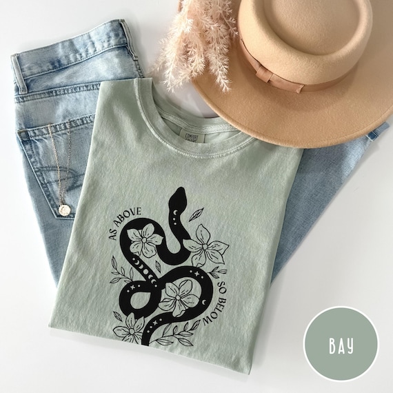 As Above So Below Comfort Colors T-Shirt, Snake & Moon Phases Shirt, Witchy Shirt, Spiritual Graphic Tee, Whimsigoth Shirt, Mystical Shirt