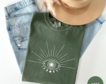 Celestial Eye Comfort Colors T-Shirt, Witchy Line Art