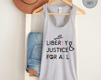 Liberty and Justice For All Racerback Tank Top, Feminist Pride Progress Flag