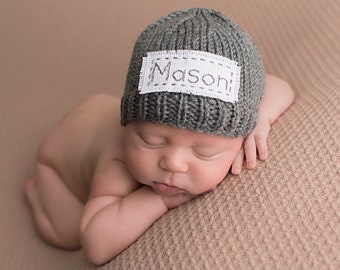 Personalized Newborn Baby Hat, Infant Coming Home Cap Newborn Name Hat, Monogrammed Cap New Baby Keepsake Photo Prop Beanie Over 50 Colors