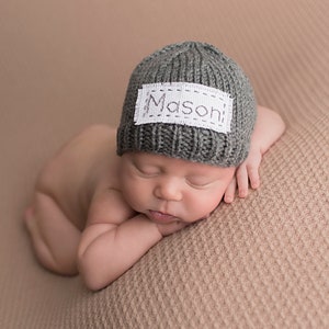Personalized Baby Hat Pompom or Plain Infant Coming Home Cap Personalised Newborn Name Hat Monogrammed Keepsake Photo Prop Beanie 50Colors image 3