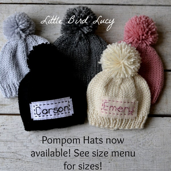 Personalized Newborn Baby Hat Pompom or Plain Infant Coming Home Cap, Newborn Name Hat Monogrammed Cap Keepsake Photo Prop Beanie 50+Colors