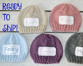 Personalized Newborn Baby Hat, Infant Coming Home Cap Newborn Name Hat, Ready To Ship New Baby Keepsake Photo Prop Beanie Over 50 Colors RTS