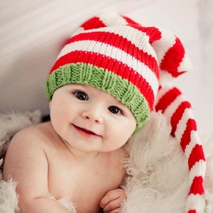 Santa Elf striped knit stocking hat Vintage Macy\u2019s infant child striped Christmas stocking hat