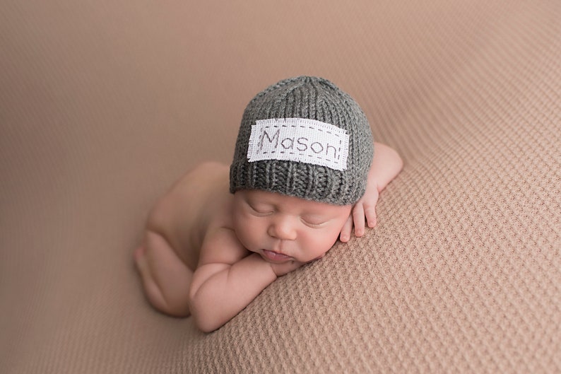 Personalized Name Tags Hand Embroidered Name Tag, Monogram, Newborn Baby Name Hat Label, Keepsake, Add To Your Own Hat 50 Thread Colors image 2