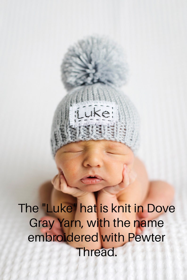 Personalized Baby Hat Pompom or Plain Infant Coming Home Cap Personalised Newborn Name Hat Monogrammed Keepsake Photo Prop Beanie 50Colors image 2