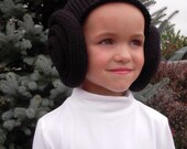 Knit Princess Leia Inspired Bun Hat, Wig, Costume, Black, Brown, Baby, Children, Teen & Adult Sizes Star Friends Space Wars Fan, Halloween
