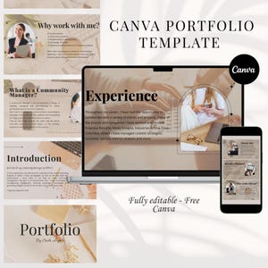 Virtual assistant portfolio template editable in canva, professional minimalist, downloadable template for virtual assistant