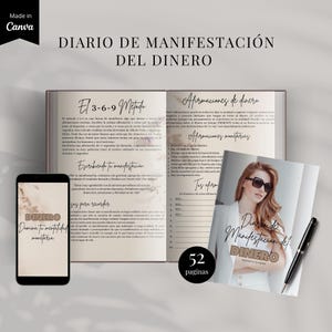 Diario de Manifestacion del dinero 369, Ley de Atraccion Planificador Gratitud de Asistentes virtual Afirmaciones de Asistente virtual canva