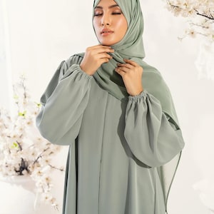 green emerald velvet dress Sage Mint Satin Hijab main image 0