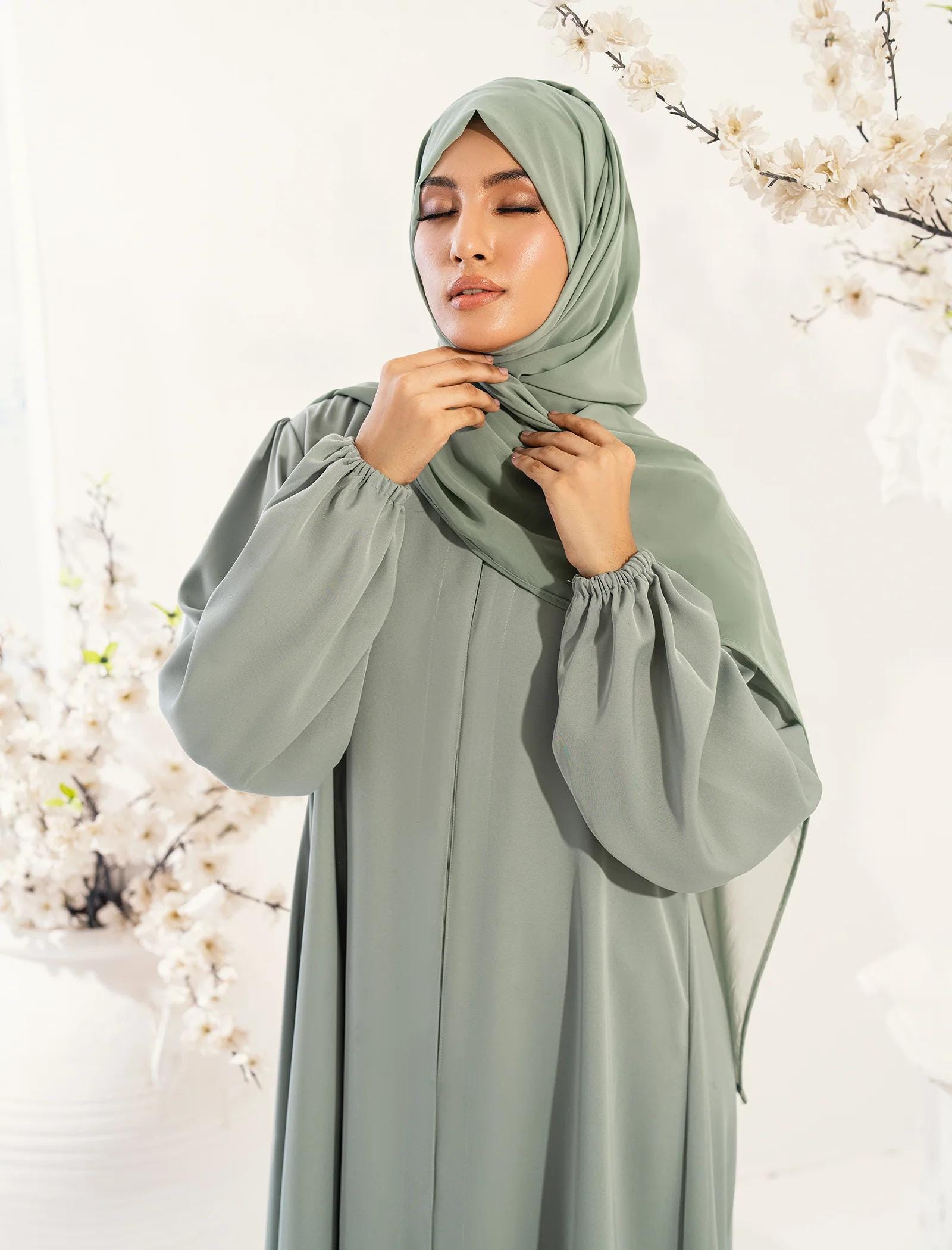 green emerald velvet dress Afsah Mint Ruffle Lightweight Summer Spring Abaya Dress