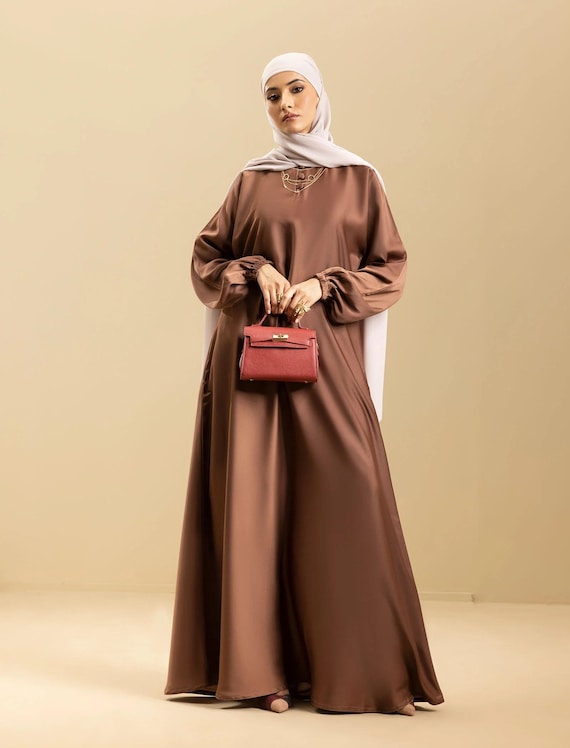 brown dress matching hijab Hazelnut Turkish Abaya with Modestfashion Color:Pink/Black* mermaid homecoming dress Gray Jr Bridesmaid Dresses The dress length of