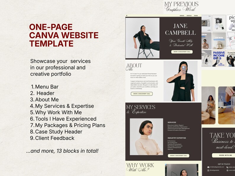 Canva Website Template for Virtual Assistants, Editable Brown Beige ...