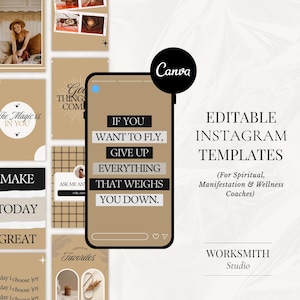 Editable Canva Spiritual Coach Instagram Templates – Manifestation & Wellness Posts and Stories (22 templates)