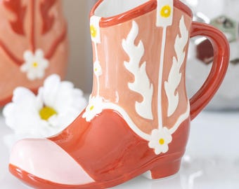 Cowboy Boot Mug: Rodeo Girl Ceramic Iced Coffee Cup