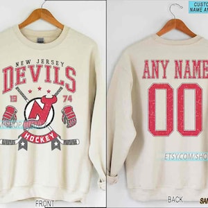 Personalisiertes New Jersey Hockey-Sweatshirt, New Jersey Devils Rundhalsausschnitt, New Jersey Hockey-Shirt, Maßgeschneidertes Hockey-Shirt, Hockeynummer-Shirt