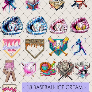 18 Design Baseball Ice Cream Drip PNG Bundle, Waffle Home Plate Png Digital File, Baseball Player Drip Png, Baseball Life, Sprinkle Drip