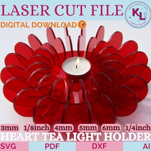 Heart Tealight Candle Holder SVG | Laser Cut File for Lantern, Tealight Holder, Candle Holder | DXF SVG Cutfile for Lasercutting
